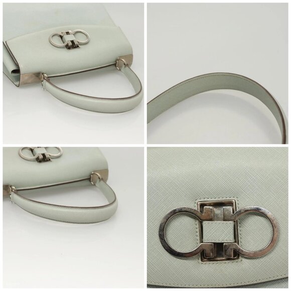 Salvatore Ferragamo Gancini Hand Bag Safiano 2way Light Blue Silver Auth BA1740 - Picture 16 of 16